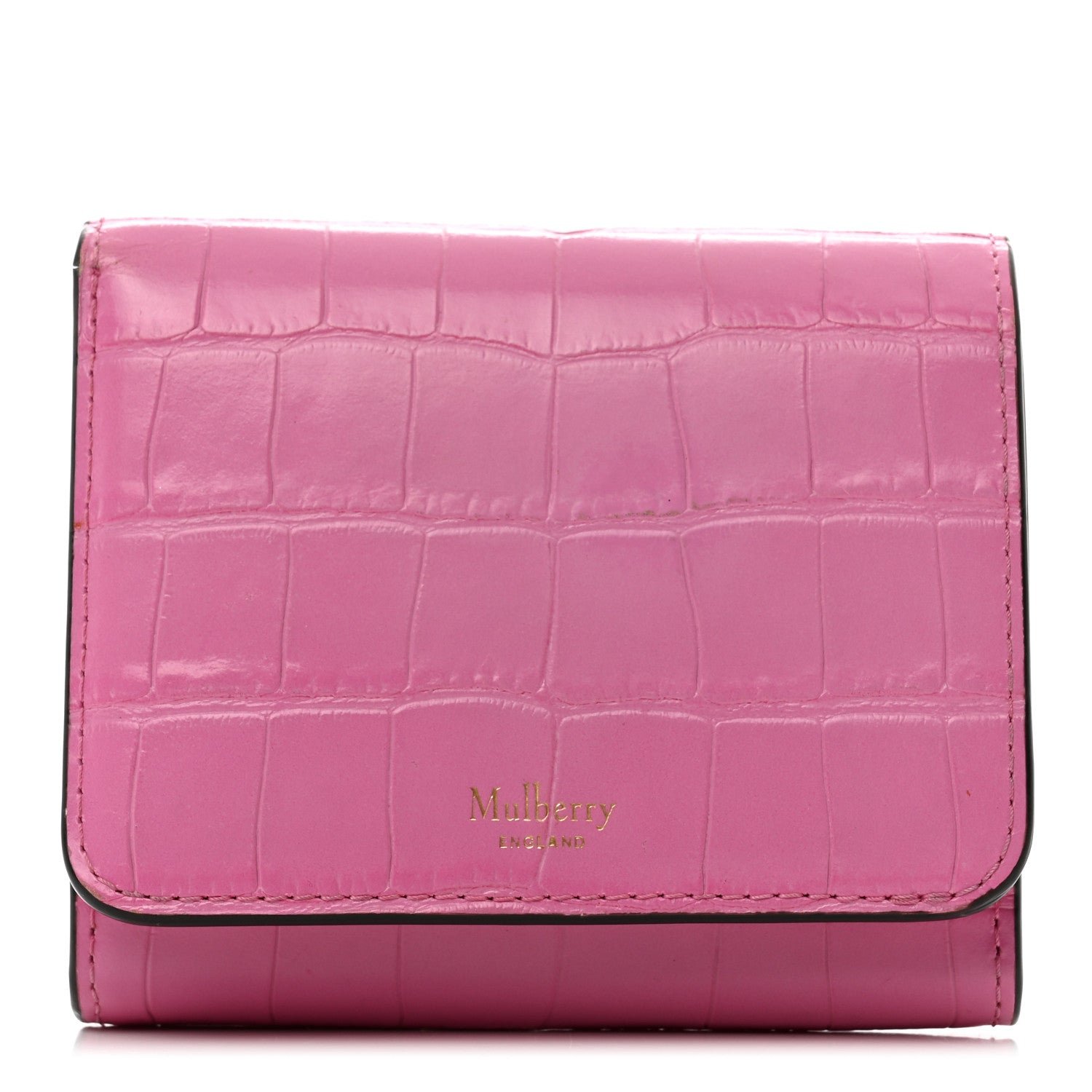 Mulberry Crocodile Embossed Calfskin Small French Continental Wallet Raspberry Pink