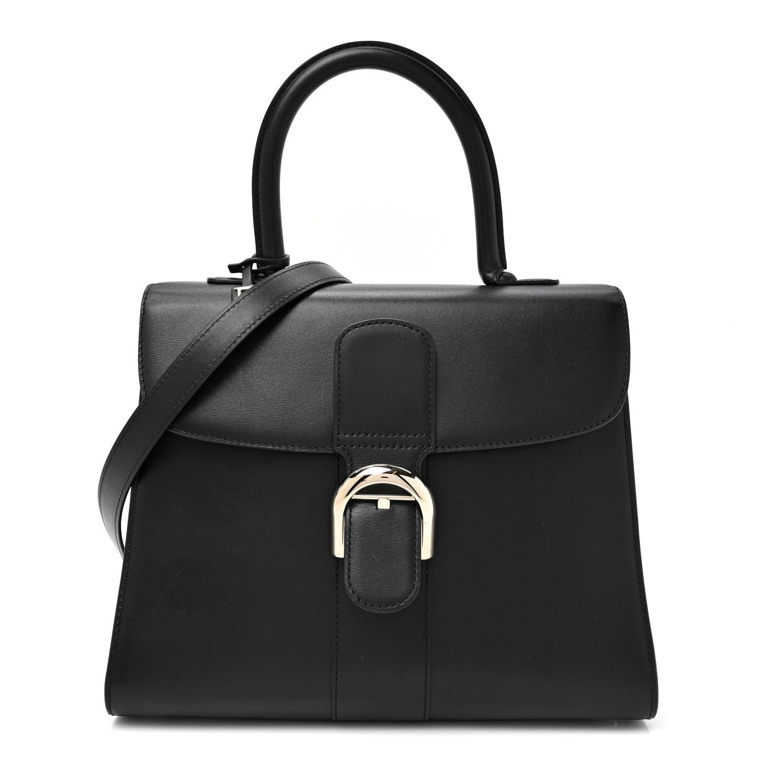 Delvaux Box Calfskin MM Brillant Satchel Black Black