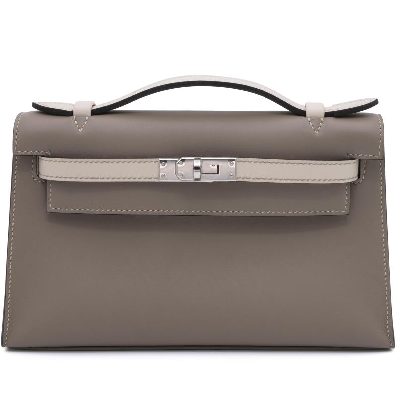 Hermes Gris Asphalt and Beton Swift HSS Kelly Pochette Palladium Hardware, 2024