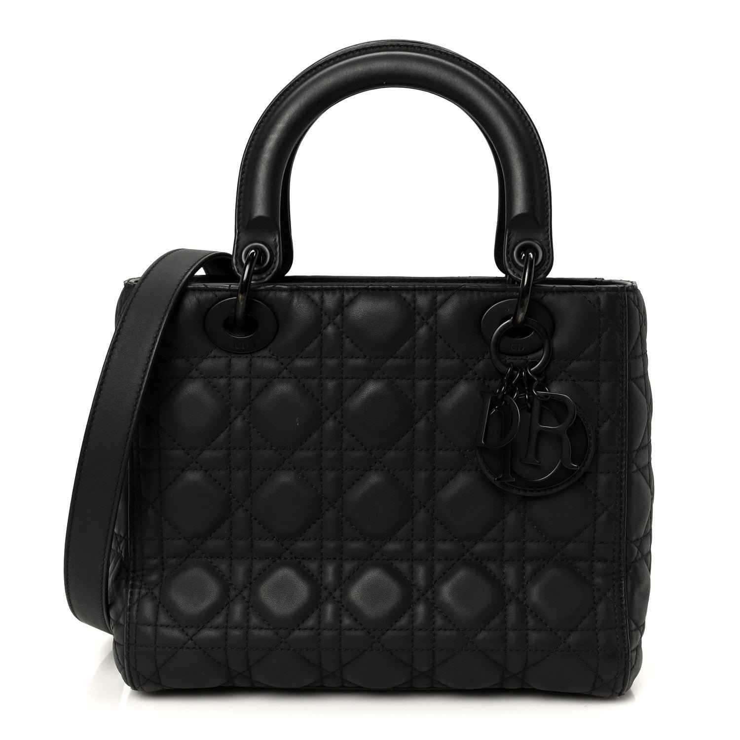Christian Dior Ultra Matte Calfskin Cannage Medium Lady Dior Black