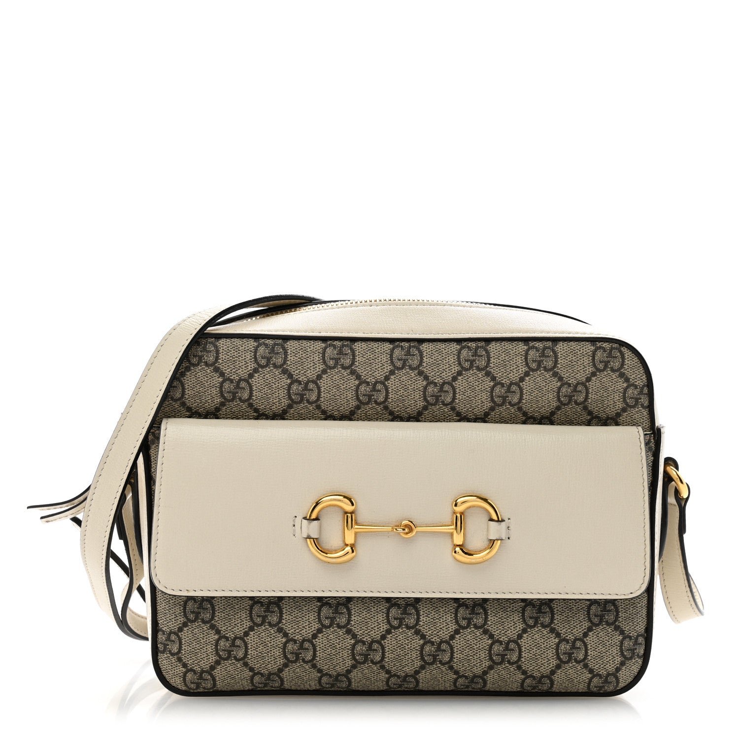 Gucci GG Supreme Monogram Small Horsebit 1955 Shoulder Bag Beige Mystic White