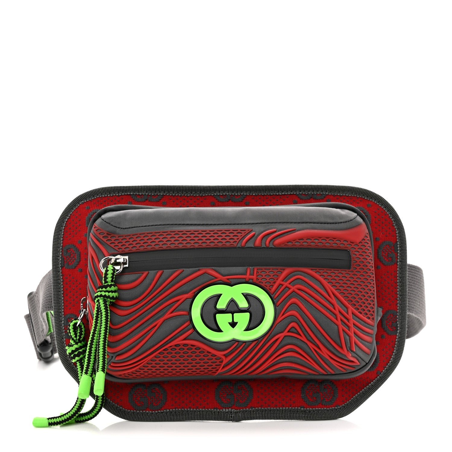 Gucci Jersey GG Monogram All Over Sporty Belt Bag Green Grey Multicolor