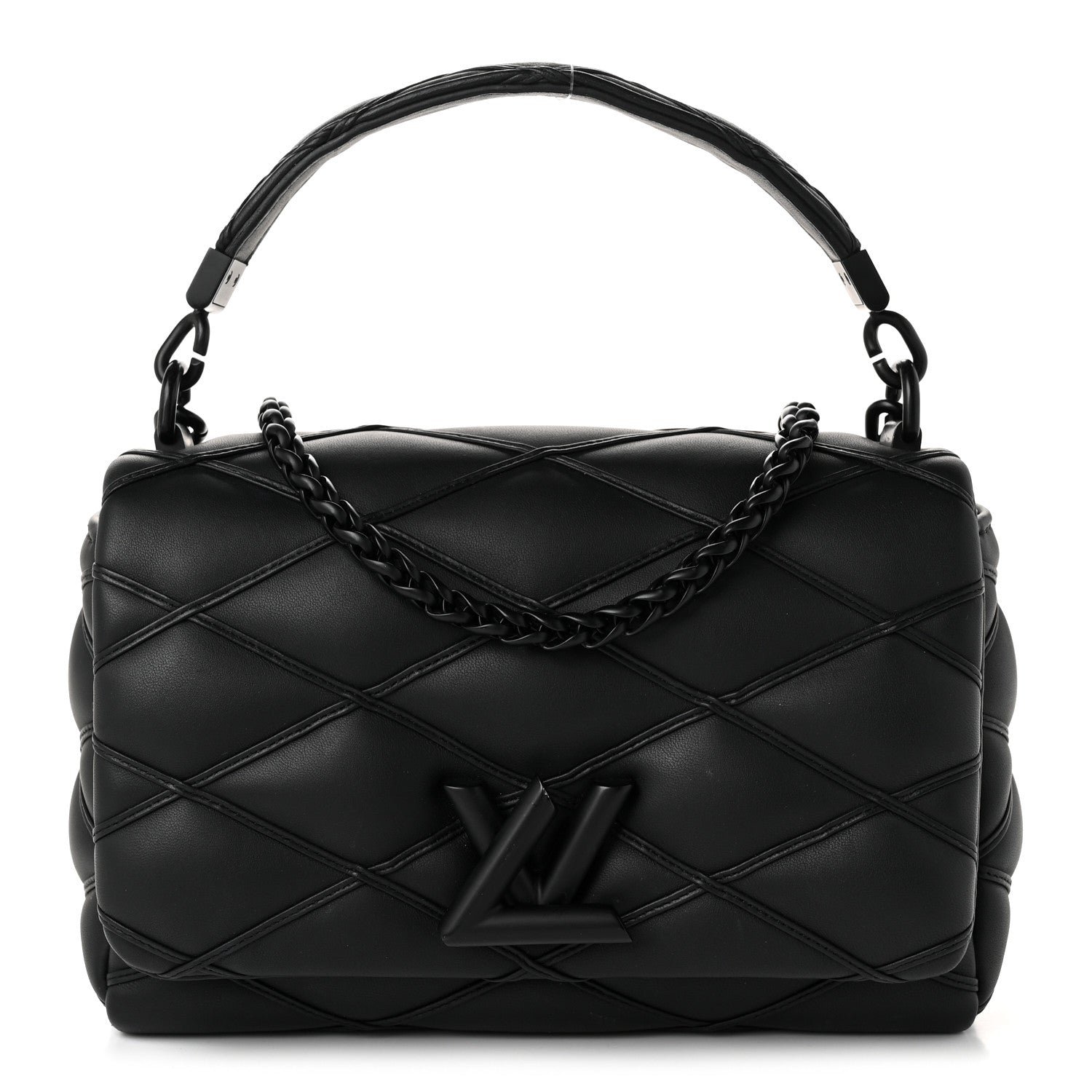 Louis Vuitton Lambskin Malletage Monochrome Top Handle GO-14 MM Black