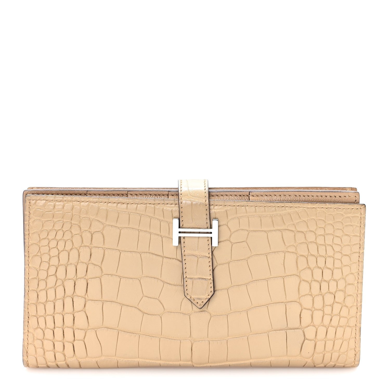 Hermes Matte Alligator Bearn Gusset Wallet Poussiere
