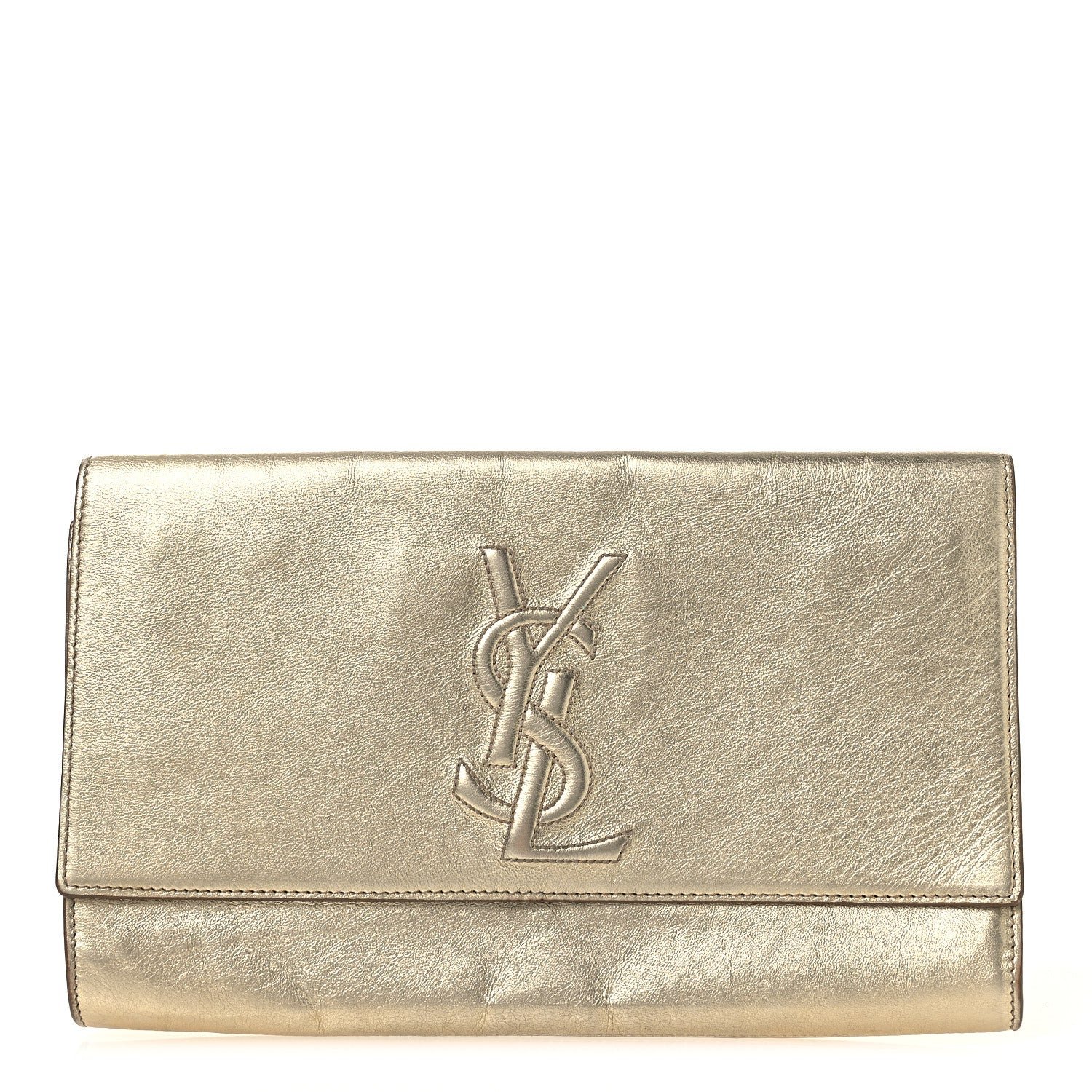 Saint Laurent Metallic Calfskin Monogram Large Belle De Jour Clutch Gold