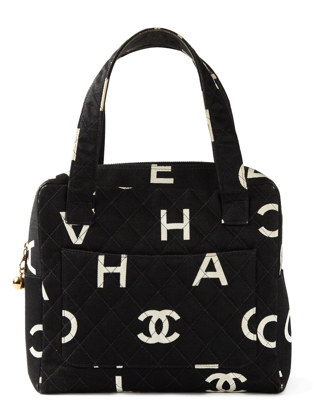 logo print canvas handbag