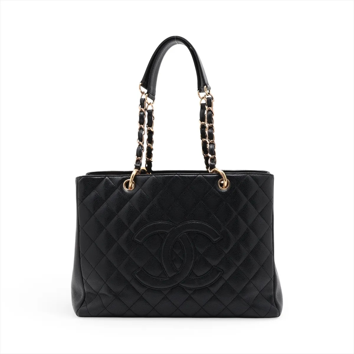 Chanel GST Caviar Skin Chain Tote Bag Black Gold Metal Fittings 9XXXXXX