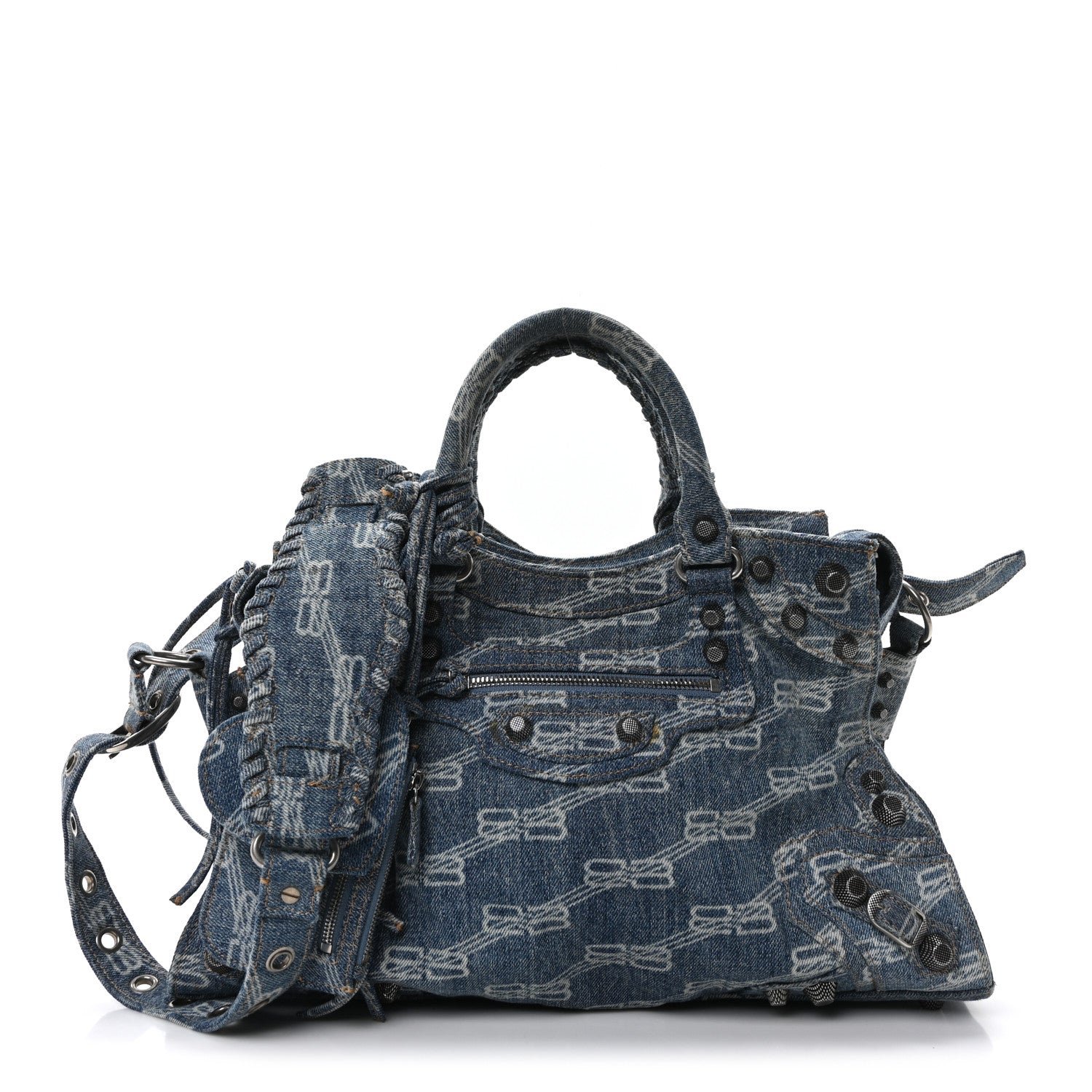 Balenciaga Denim BB Monogram Neo Cagole City Handbag Blue