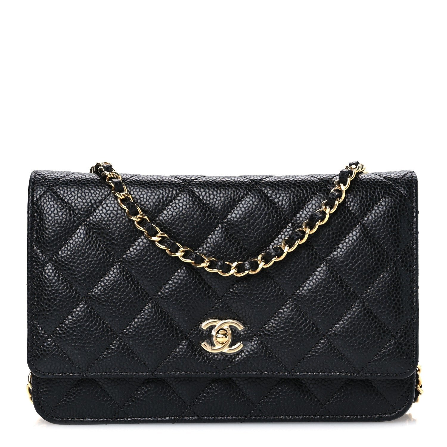 Chanel Caviar Quilted CC Turnlock Wallet On Chain WOC Black