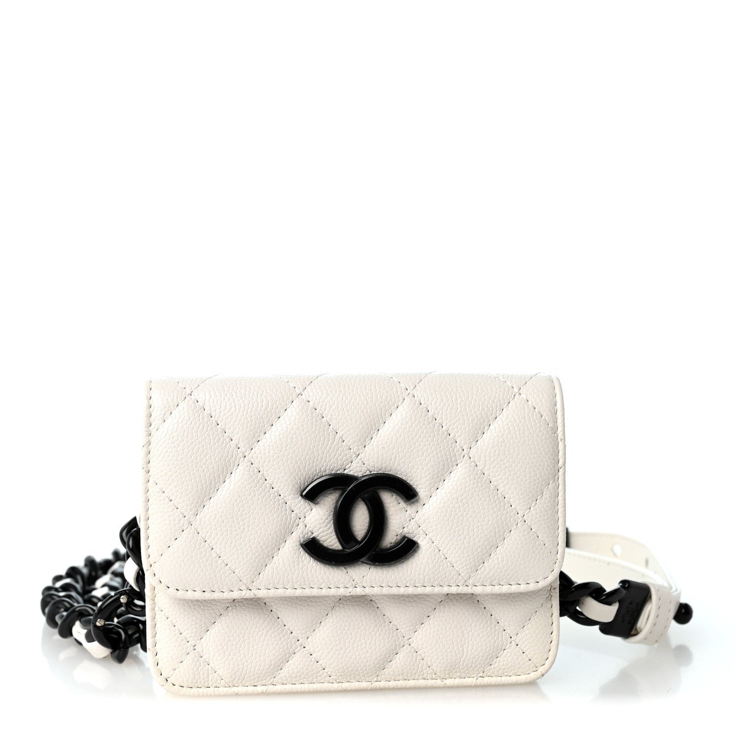 Chanel Caviar Quilted My Everything Belt Flap Card Holder White