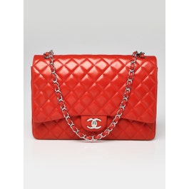 Chanel Red Quilted Lambskin Leather Classic Maxi Double Flap Bag