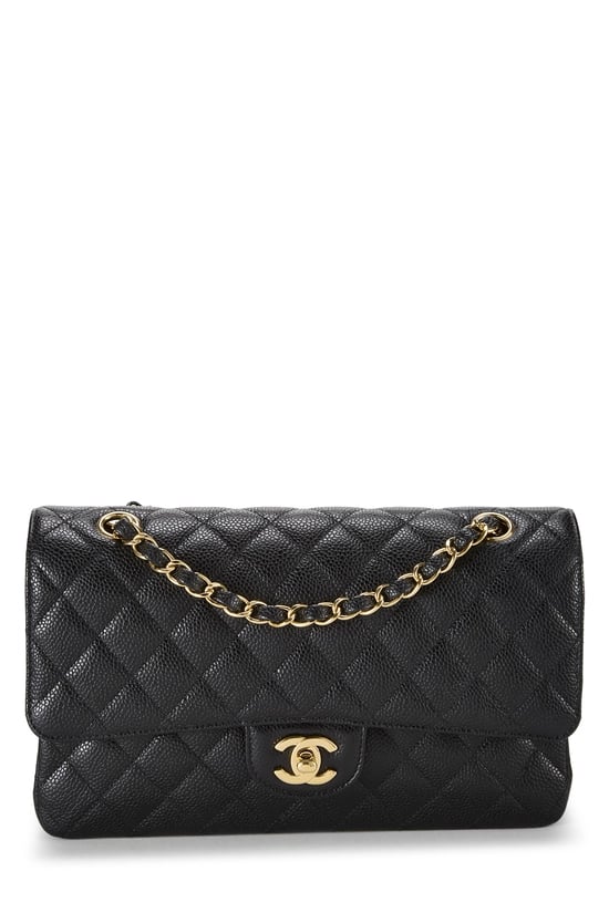 Black Quilted Caviar Classic Double Flap Medium