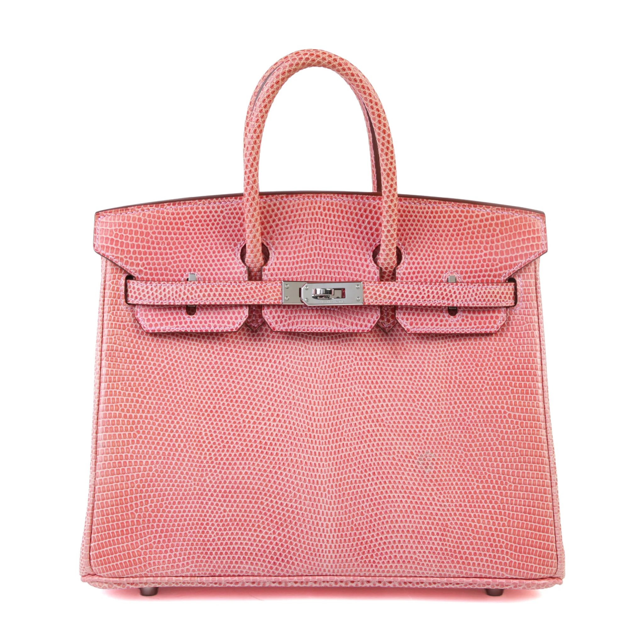 Good ( Rank AB) HERMÈS Birkin 25 Pink (5P) Lizard Palladium hardware Square P (2012)