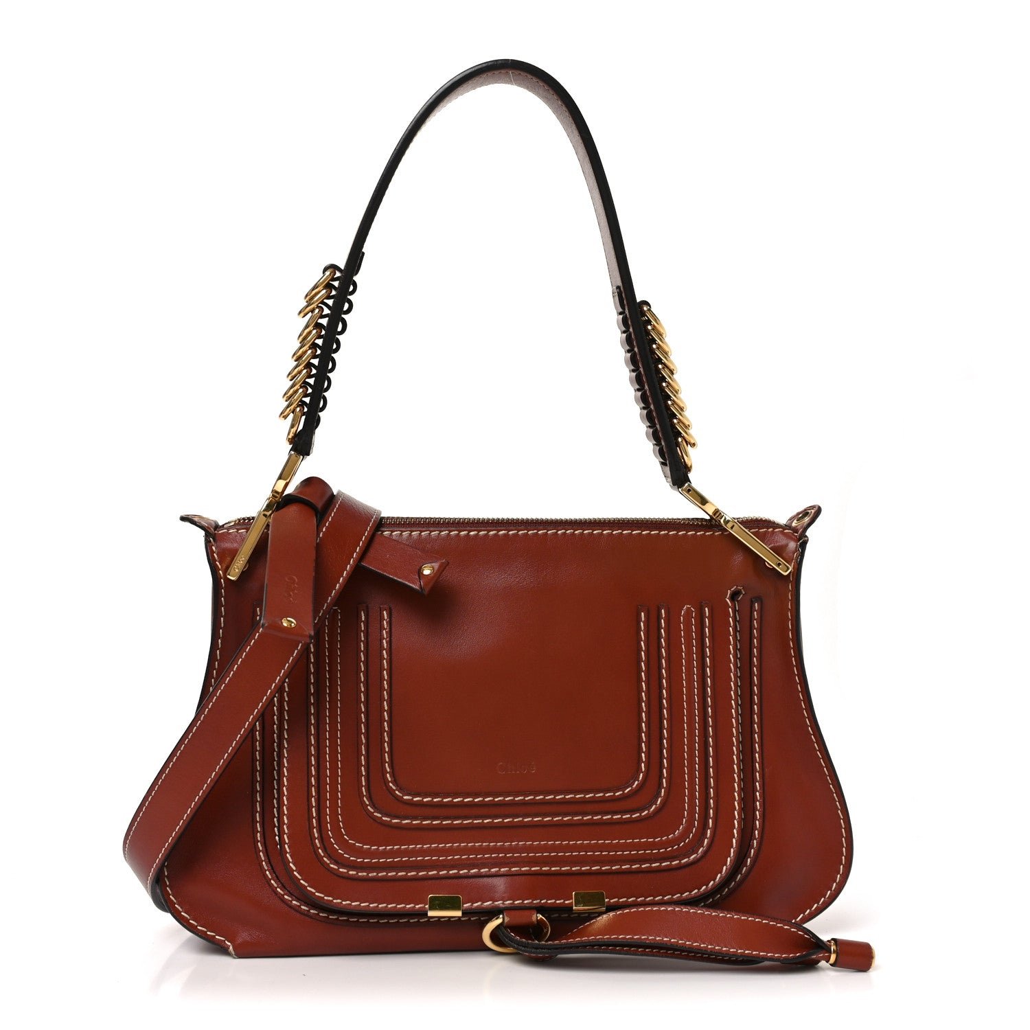 Chloe Calfskin Marcie Top Handle Bag Sepia