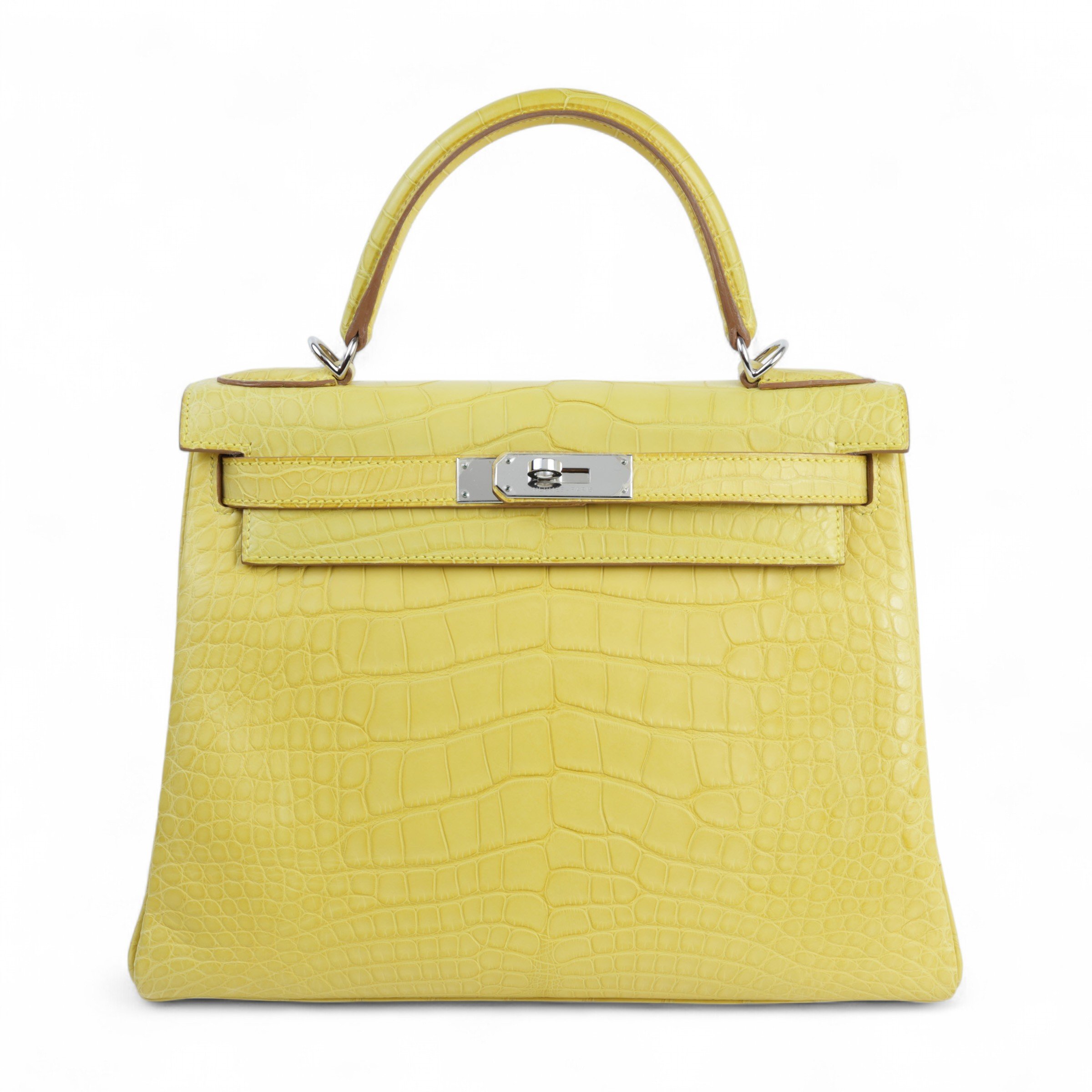 Hermes Unused ( Rank NS ) HERMÈS Kelly 28 Mimosa (M9) Matte Alligator Gold hardware Palladium hardware T (2015)