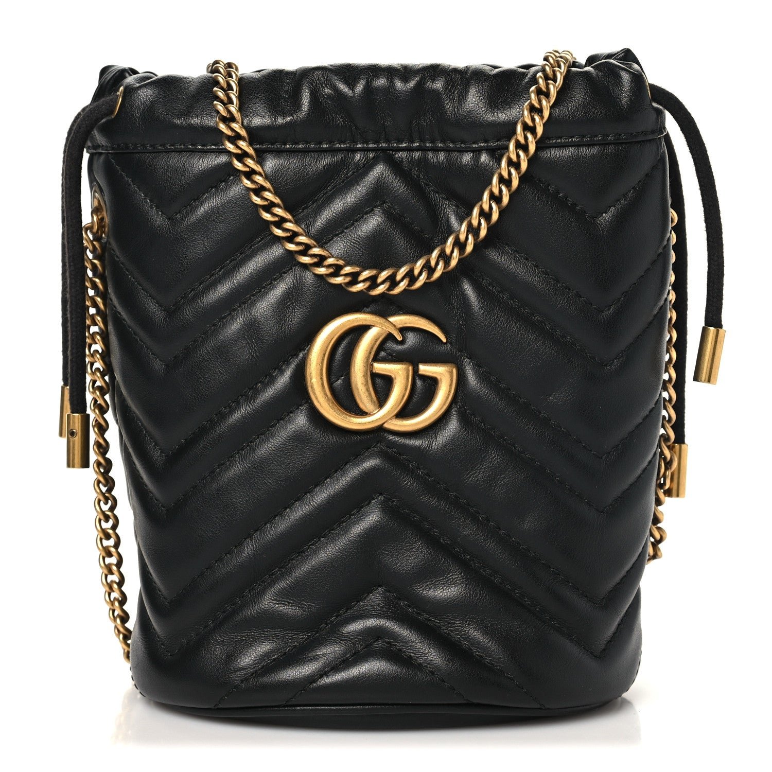 Gucci Calfskin Matelasse Mini GG Marmont 2.0 Bucket Bag Black