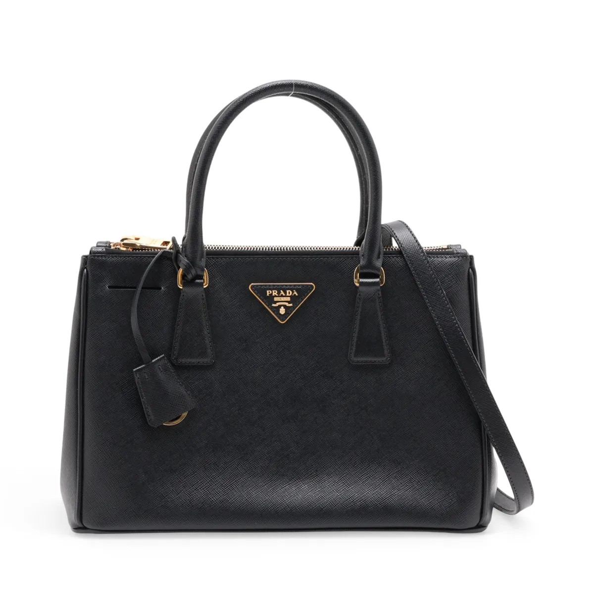 Prada Saffiano Lux Galeria BN1801 Leather 2 Way Handbag Black