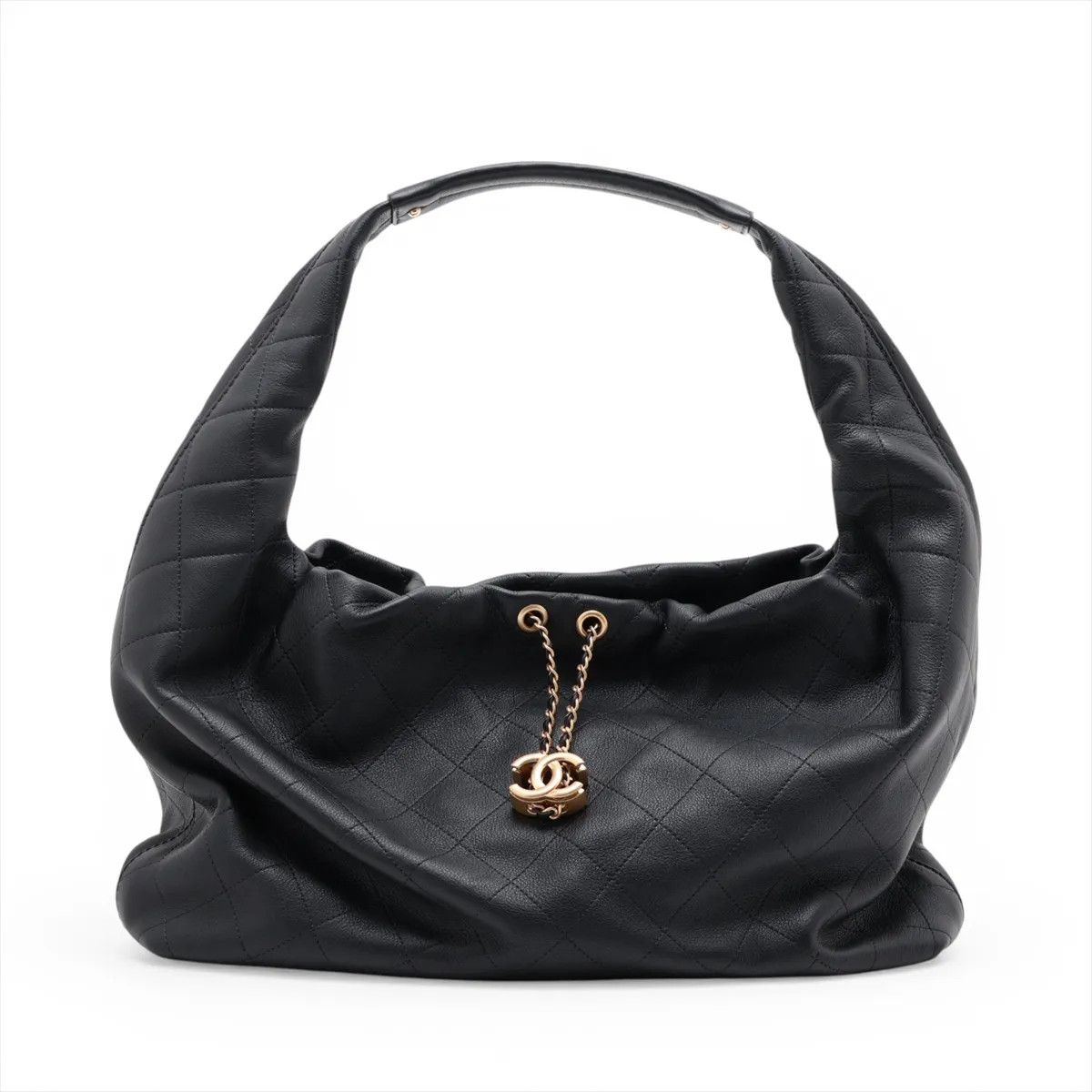 Chanel Matelasse Leather Shoulder bag Black Gold Metal Fittings random plate AS5