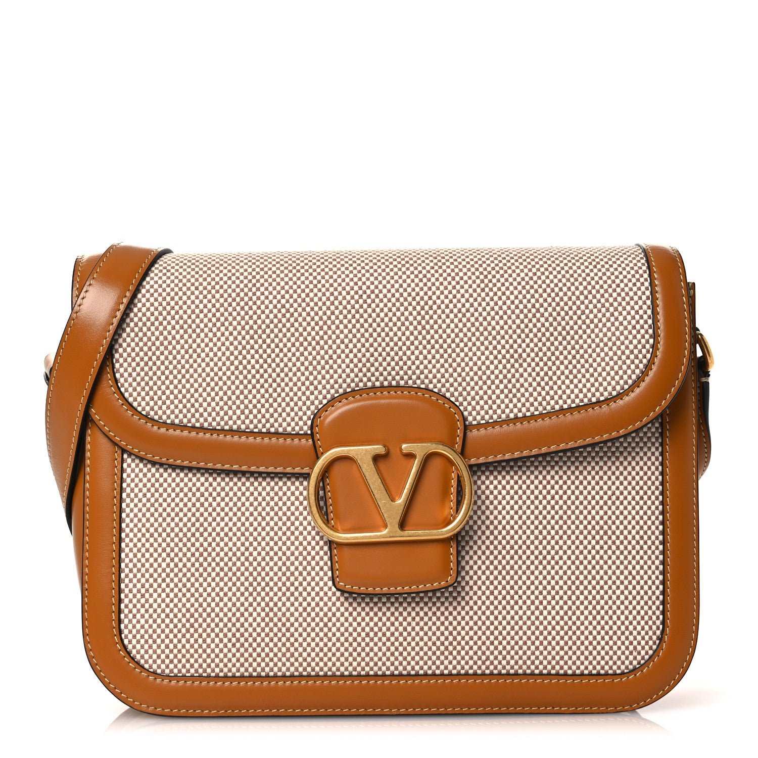 Valentino Garavani Smooth Calfskin Canvas 9to5 Shoulder Bag Natural Golden