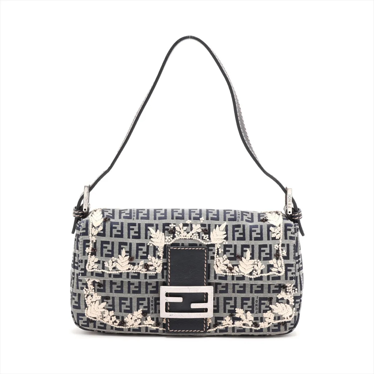 Fendi Zucchino Mamma Baguette 8BR000 Canvas x leather x embroidery Shoulder bag