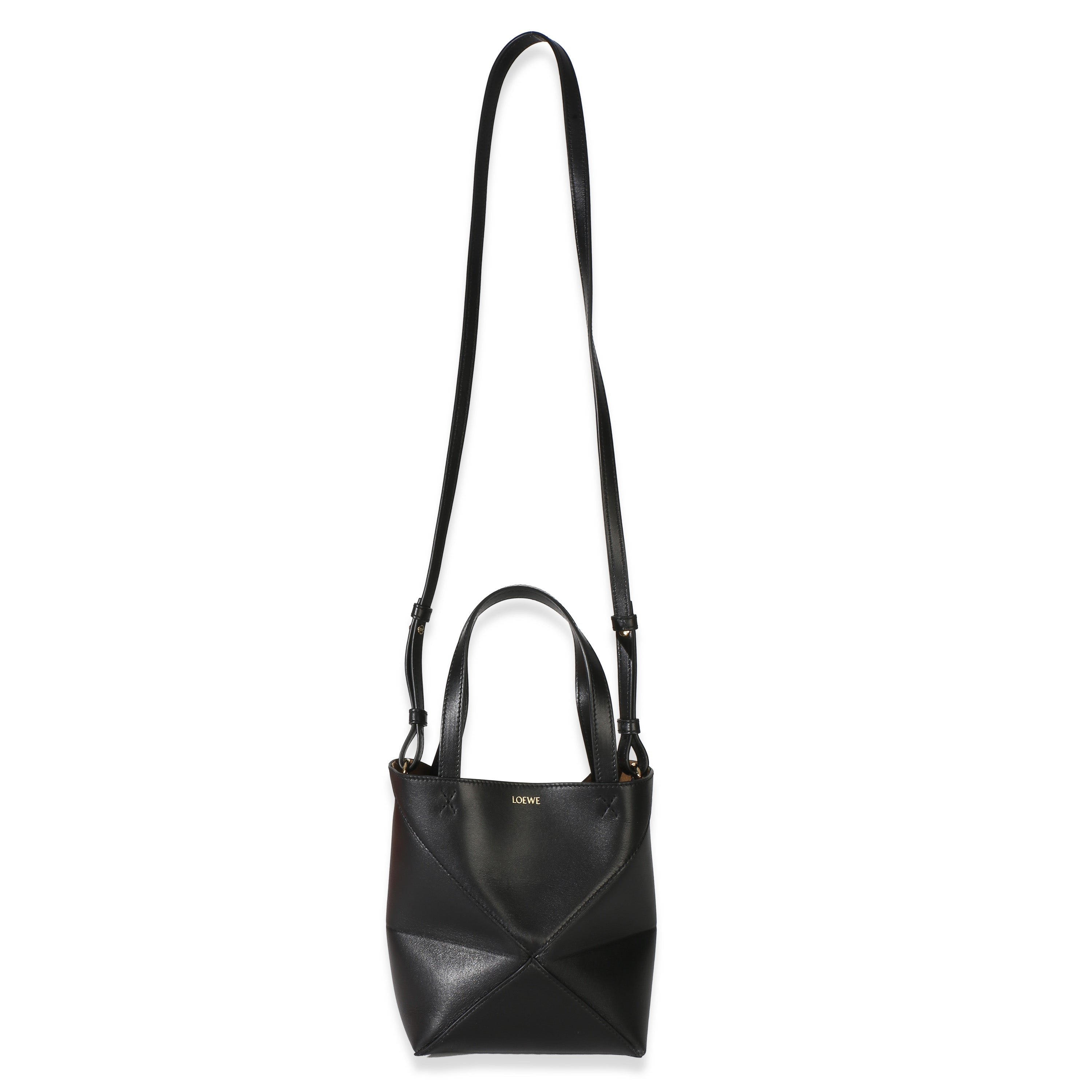 Black Shiny Calfskin Mini Puzzle Fold Tote
