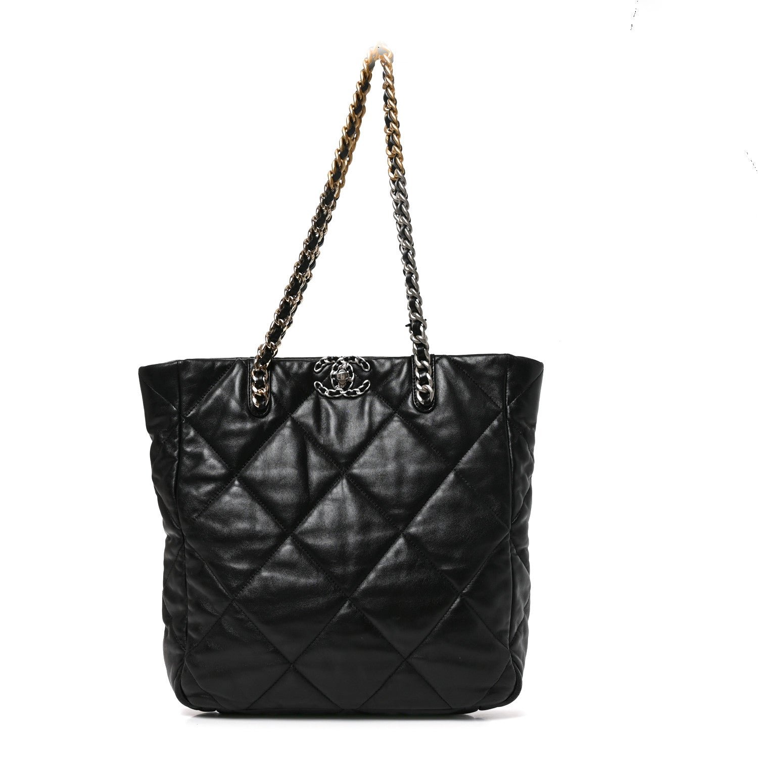 Chanel Lambskin Quilted Large Chanel 19 Shopping Tote Black