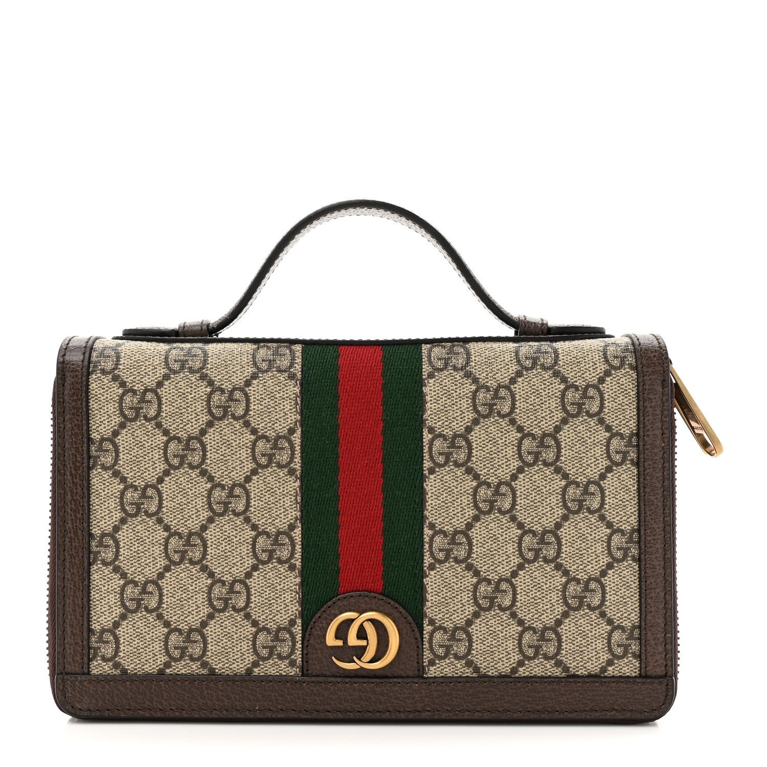 Gucci GG Supreme Monogram Textured Dollar Calfskin Web Ophidia Travel Document Case Beige Ebony New Acero