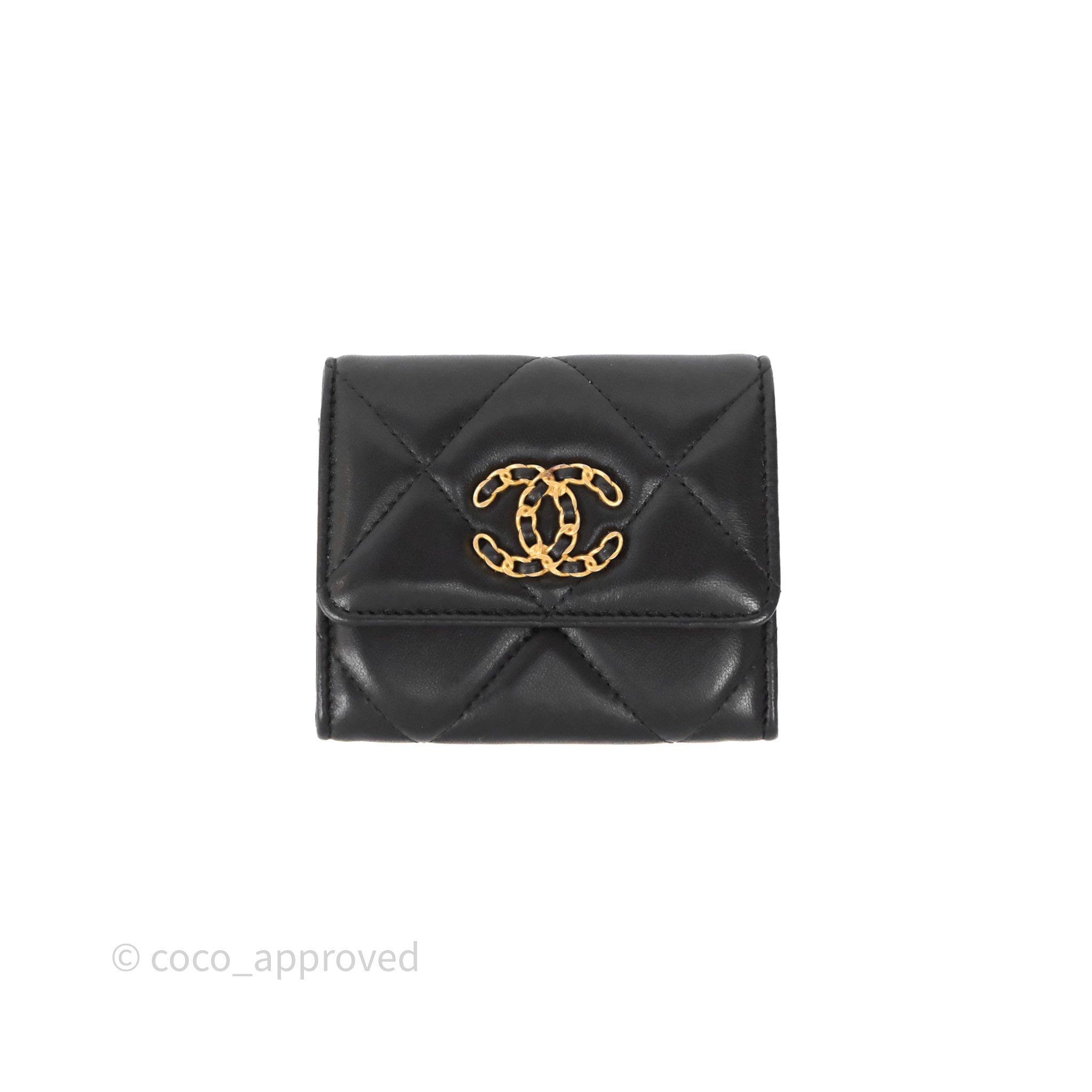 Chanel 19 Short Flap Card Holder Black Lambskin