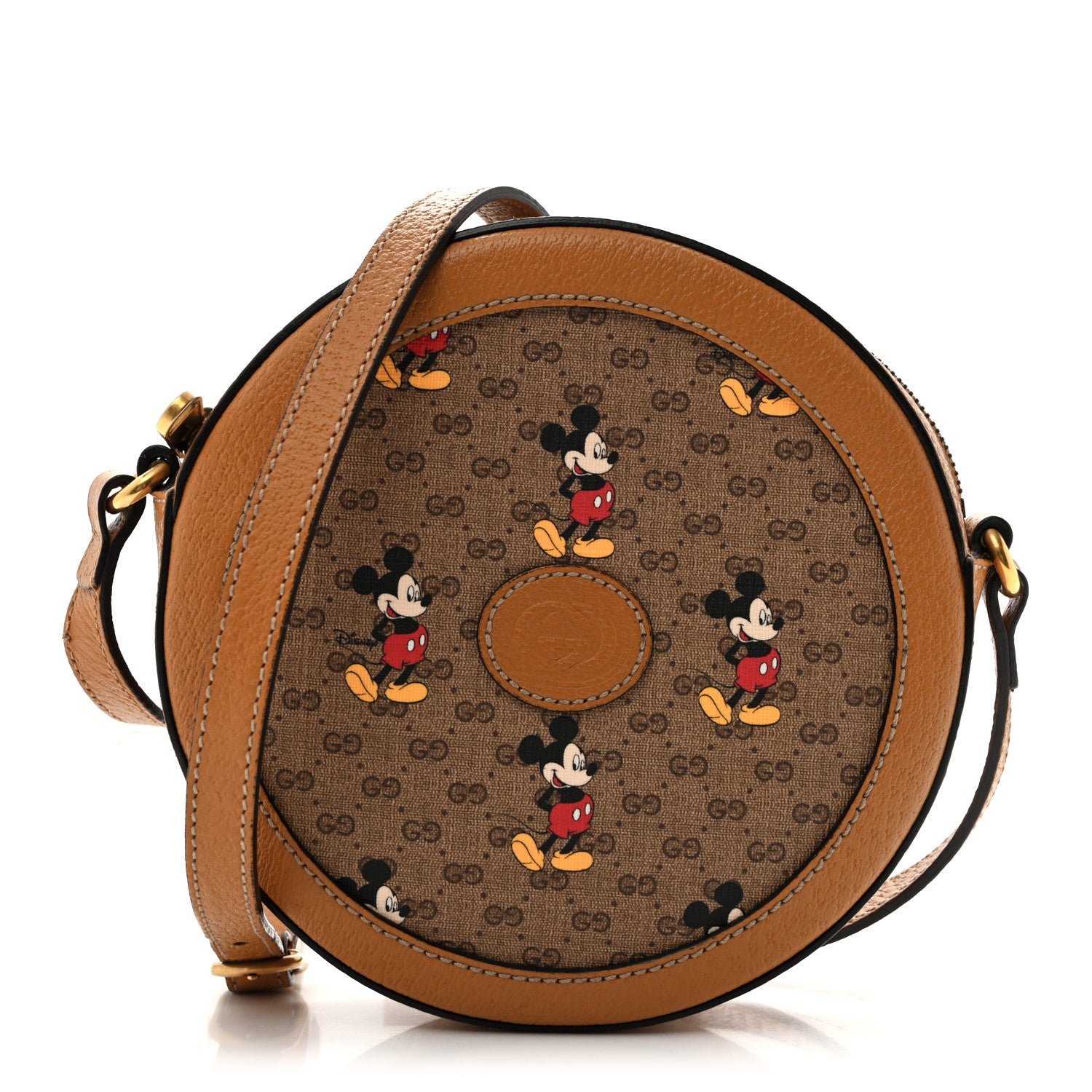Gucci X DISNEY Mini Vintage GG Supreme Monogram Mickey Mouse Round Shoulder Bag Beige Vintage Sun Oil