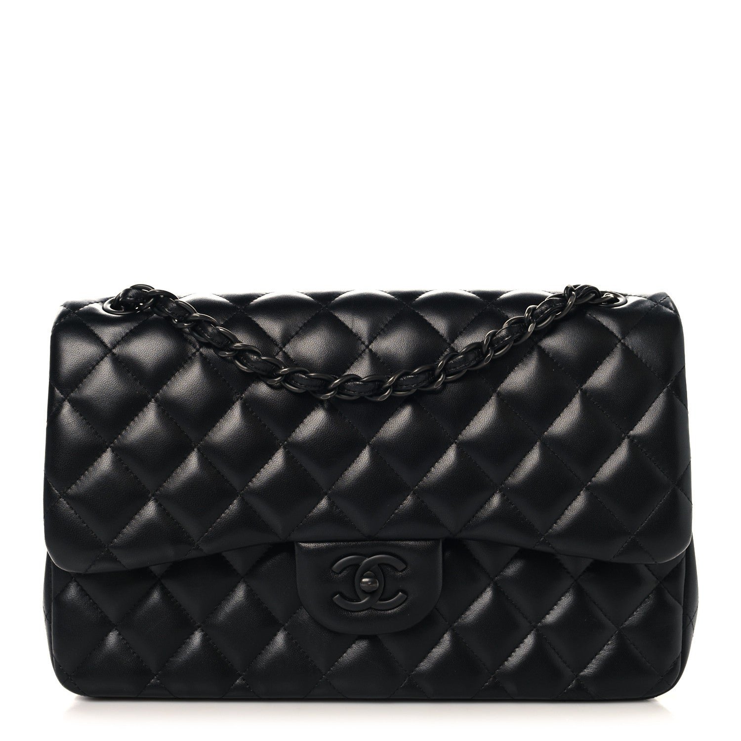 Chanel Lambskin Quilted Jumbo Double Flap So Black