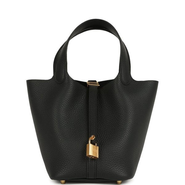 Hermes Picotin Lock 18 Black Clemence Gold Hardware