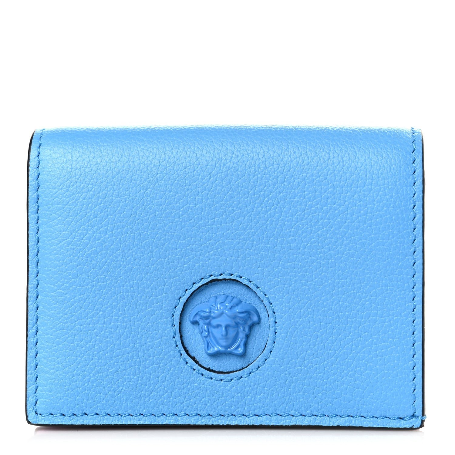 Versace Grained Calfskin Medusa Card Holder Wallet Light Blue Purple