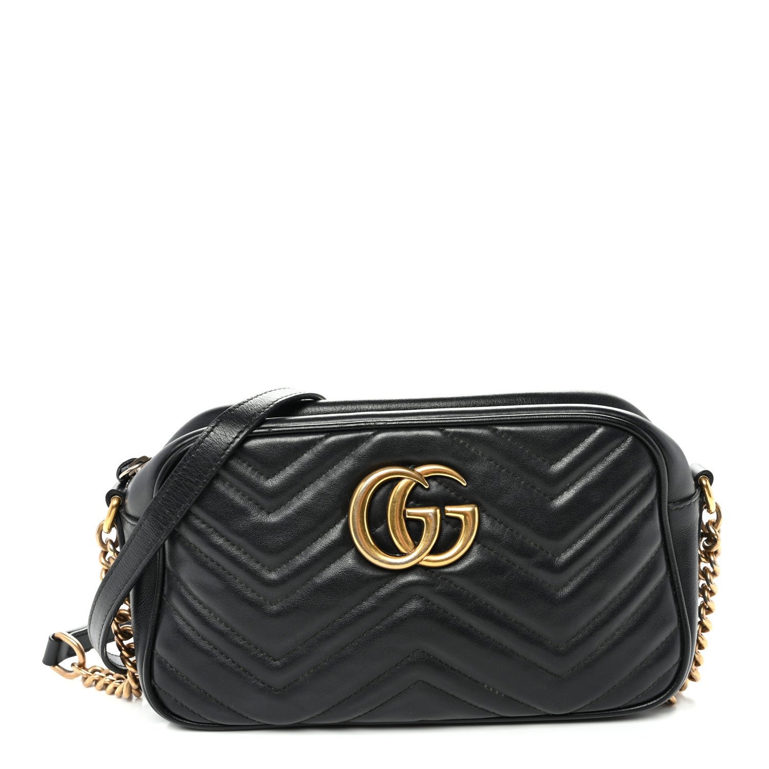 Gucci Calfskin Matelasse Small GG Marmont Chain Shoulder Bag Black