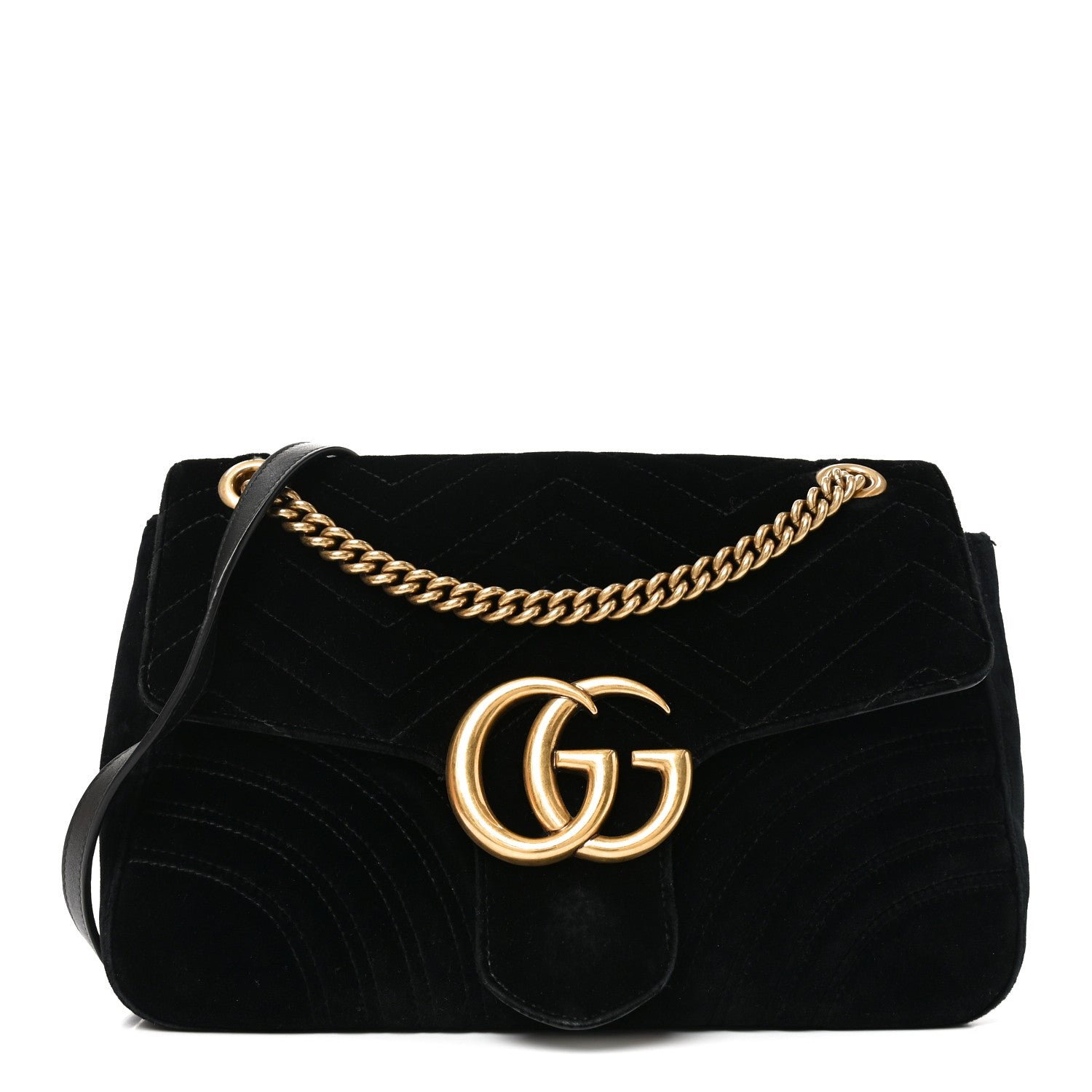Gucci Velvet Matelasse Medium GG Marmont Shoulder Bag Black