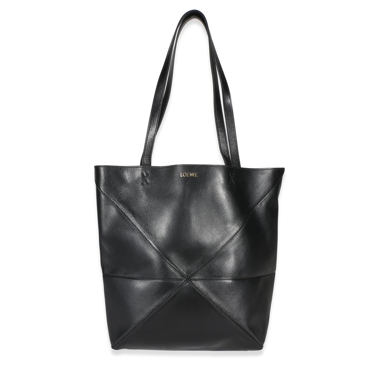 Black Shiny Calfskin Medium Puzzle Fold Tote