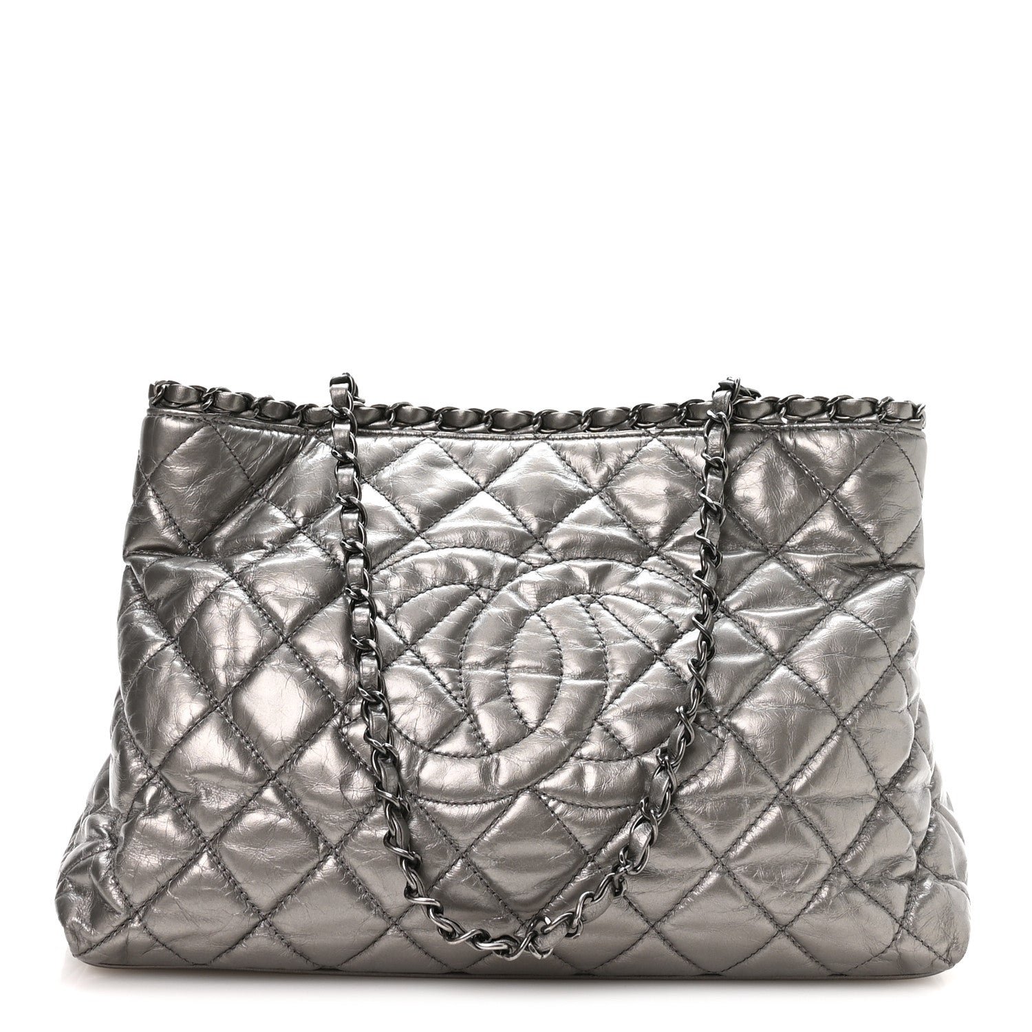 Chanel Metallic Calfskin Small Chain Me Tote Silver