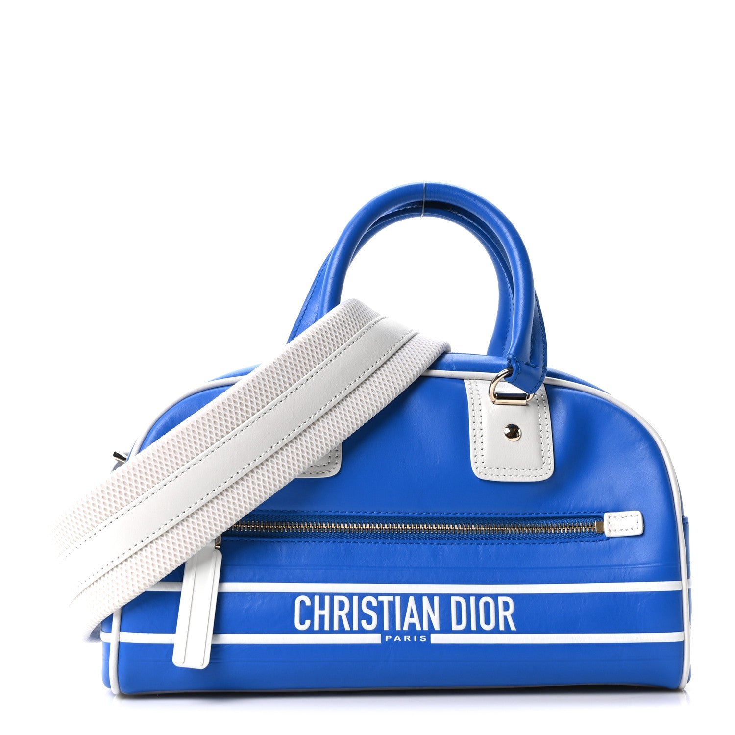 Christian Dior Calfskin Small Dior Vibe Zip Bowling Bag Blue