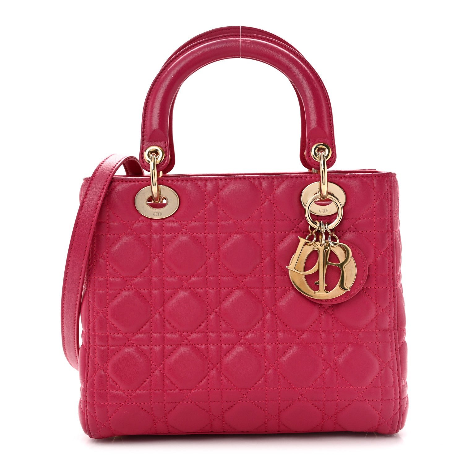 Christian Dior Lambskin Cannage Medium Lady Dior Fuchsia