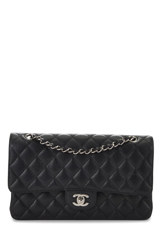 Black Quilted Caviar Classic Double Flap Medium