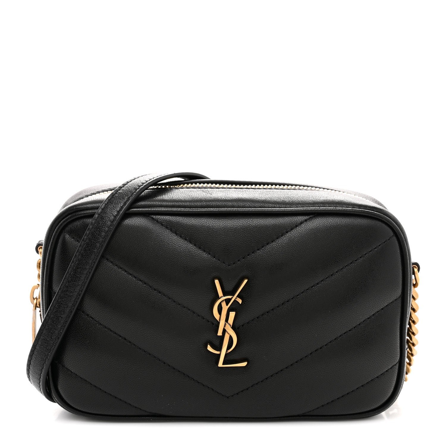 Saint Laurent Lambskin Matelasse Monogram Mini Loulou Camera Bag Black