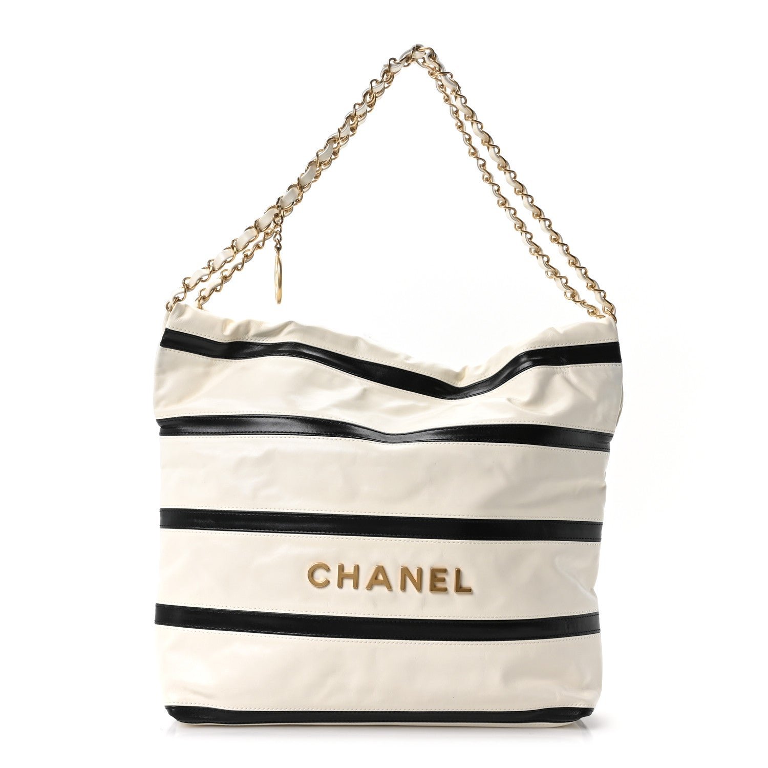 Chanel Shiny Calfskin Striped Small Chanel 22 Black White