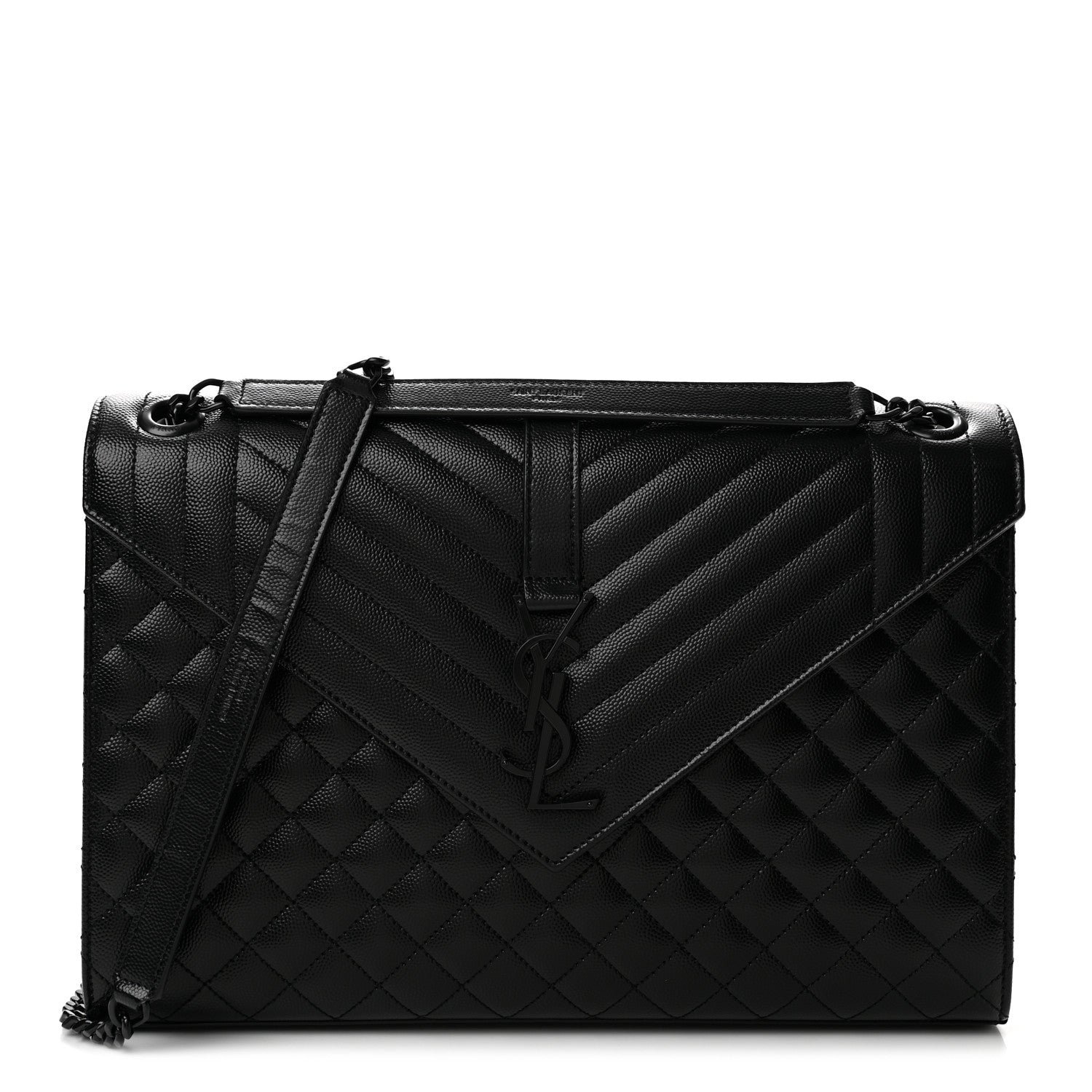 Saint Laurent Grain De Poudre Textured Mixed Matelasse Large Triquilt Monogram Monochrome Satchel Black