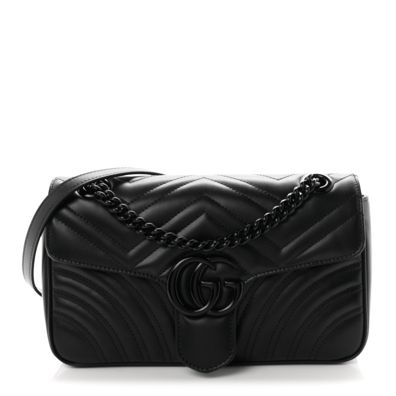 Gucci Calfskin Matelasse Monochrome Small GG Marmont Shoulder Bag Black