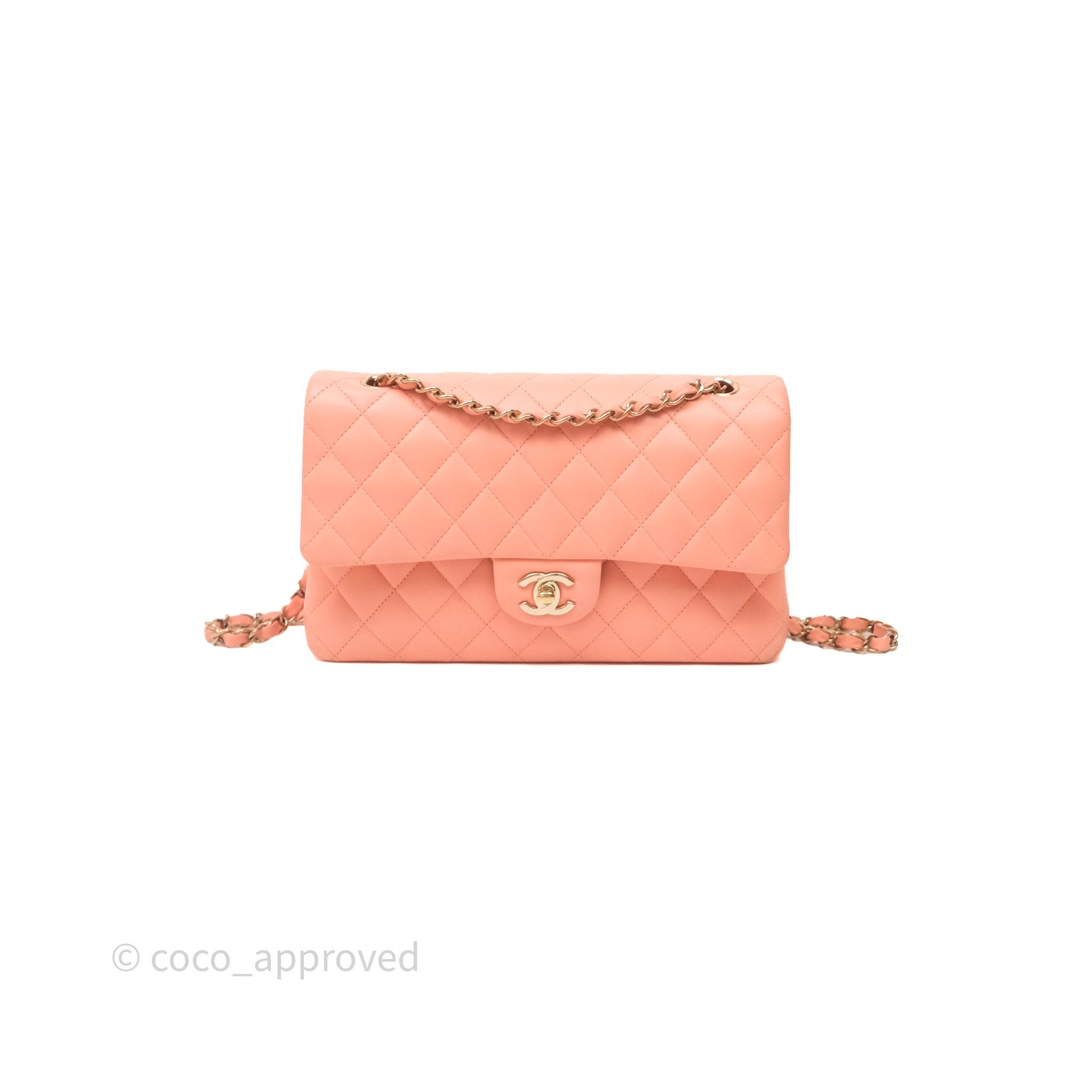Chanel Classic M/L Medium Flap Quilted Peach Lambskin Gold Hardware
