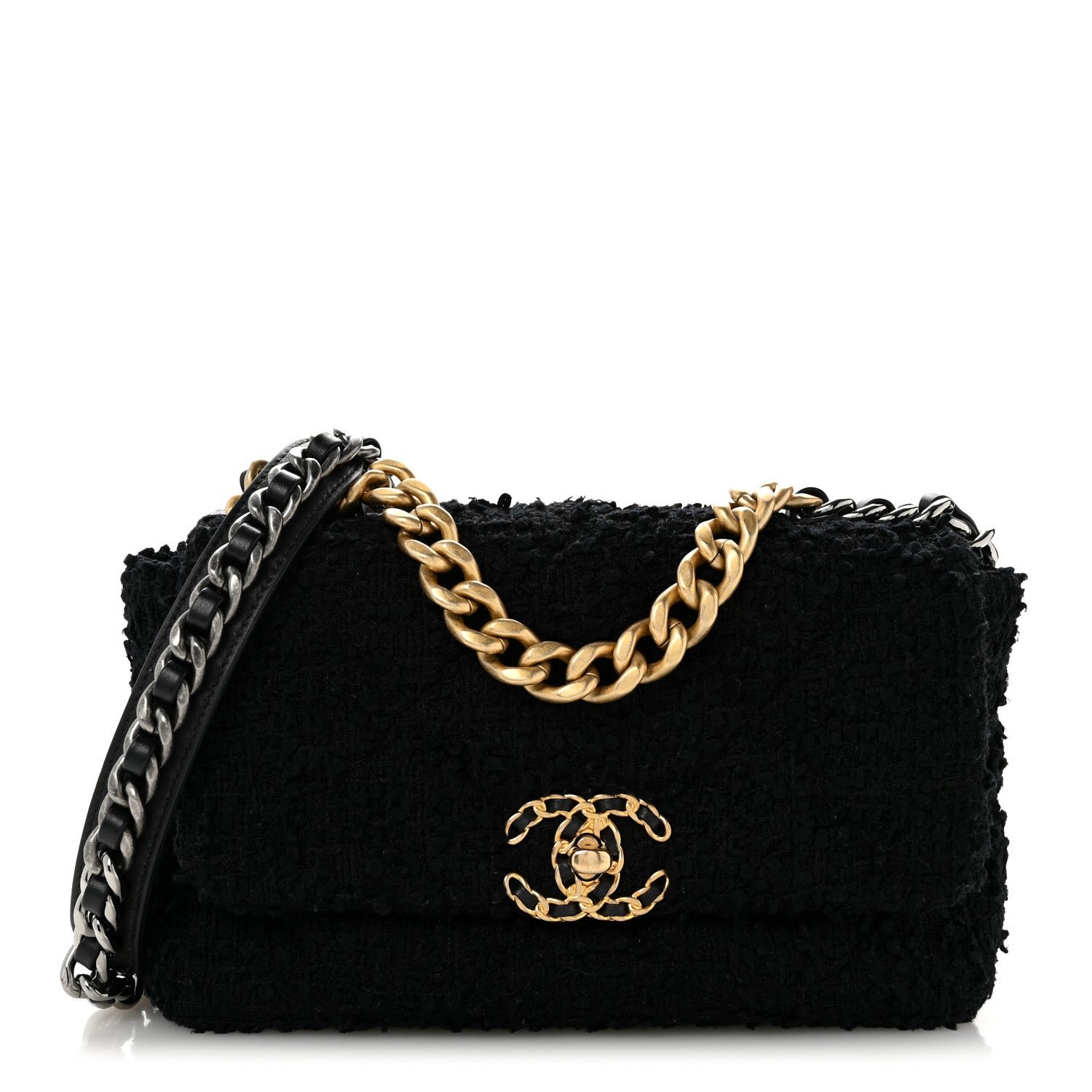 Chanel Tweed Quilted Medium Chanel 19 Flap Black