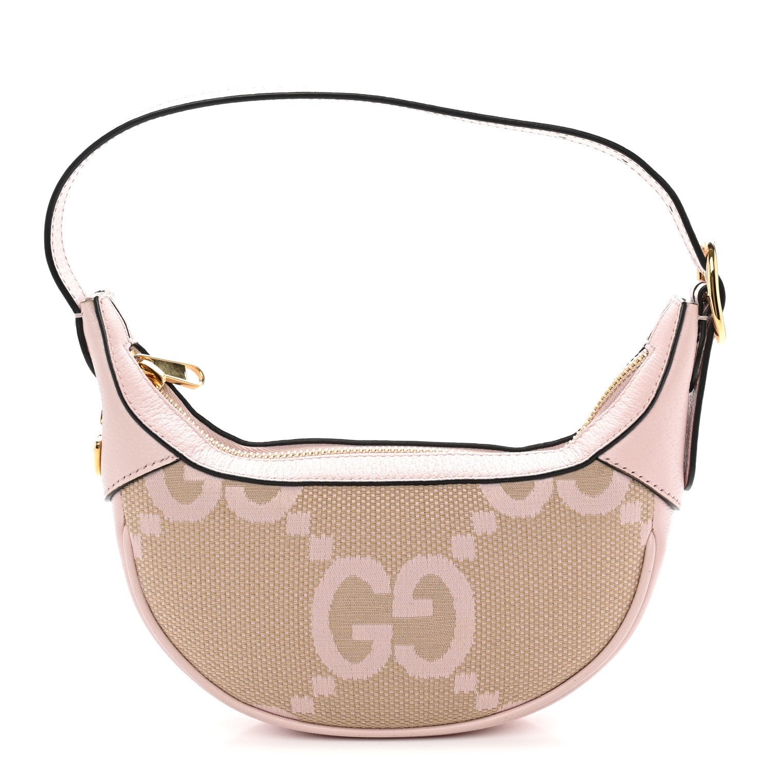 Gucci Monogram Jumbo GG Textured Dollar Calfskin Mini Ophidia Half Moon Hobo Beige Perfect Pink