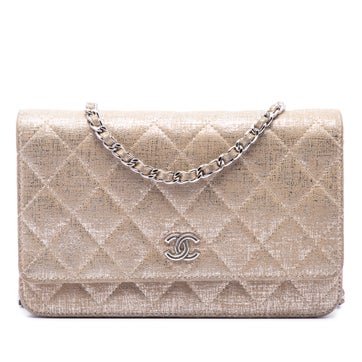 CC Quilted Metallic Fabric Wallet On Chain