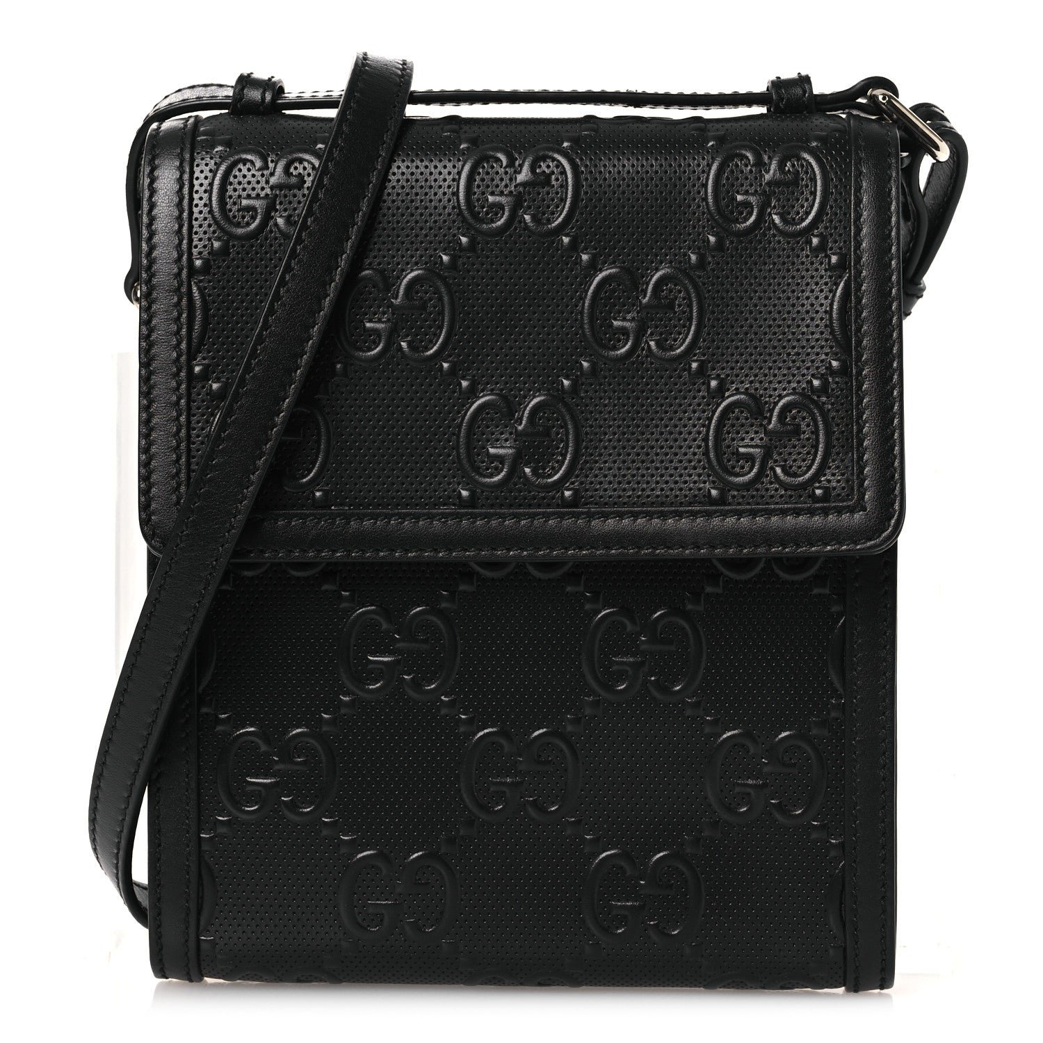 Gucci Calfskin GG Tennis Embossed Messenger Bag Black