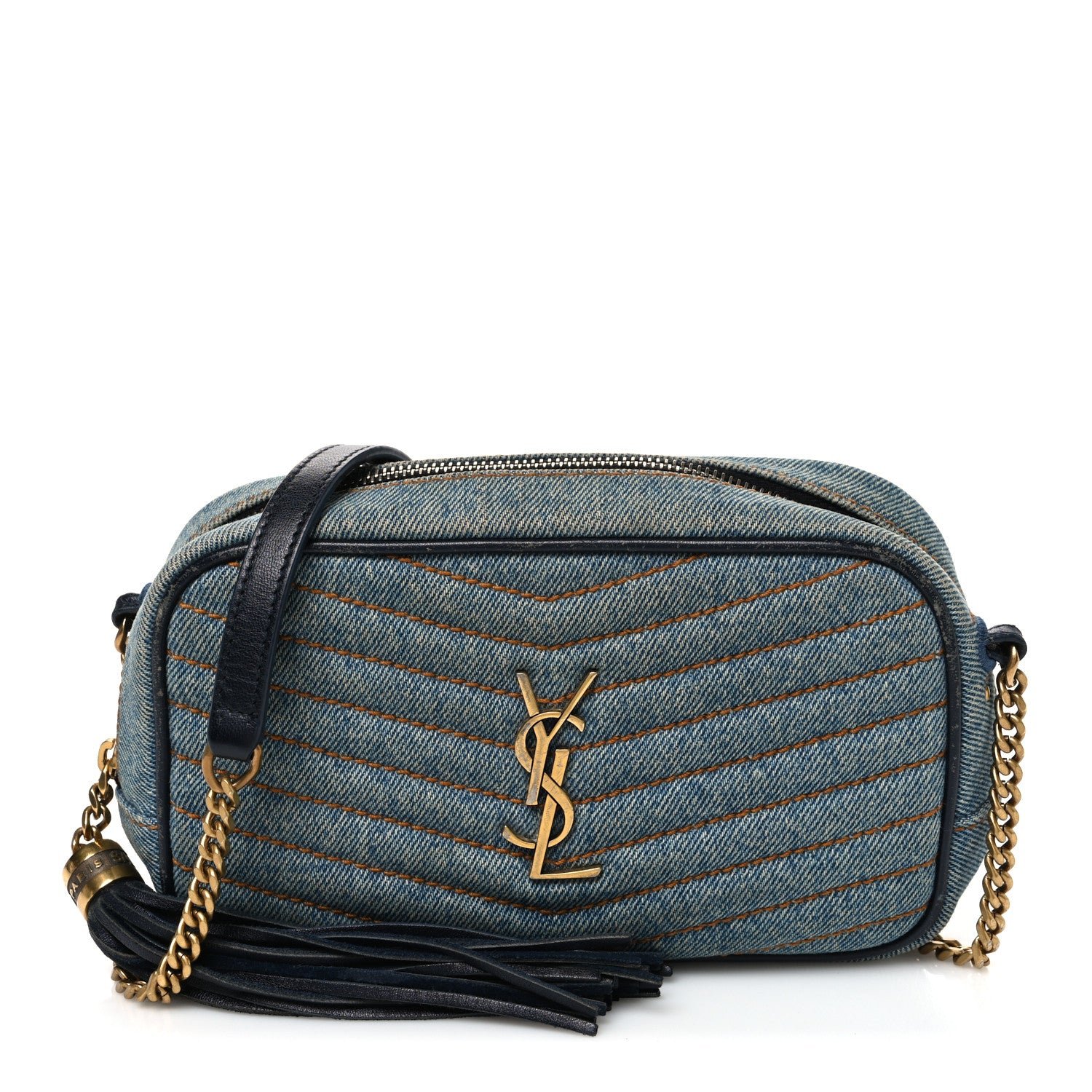 Saint Laurent Denim Matelasse Monogram Mini Lou Camera Bag California Blue