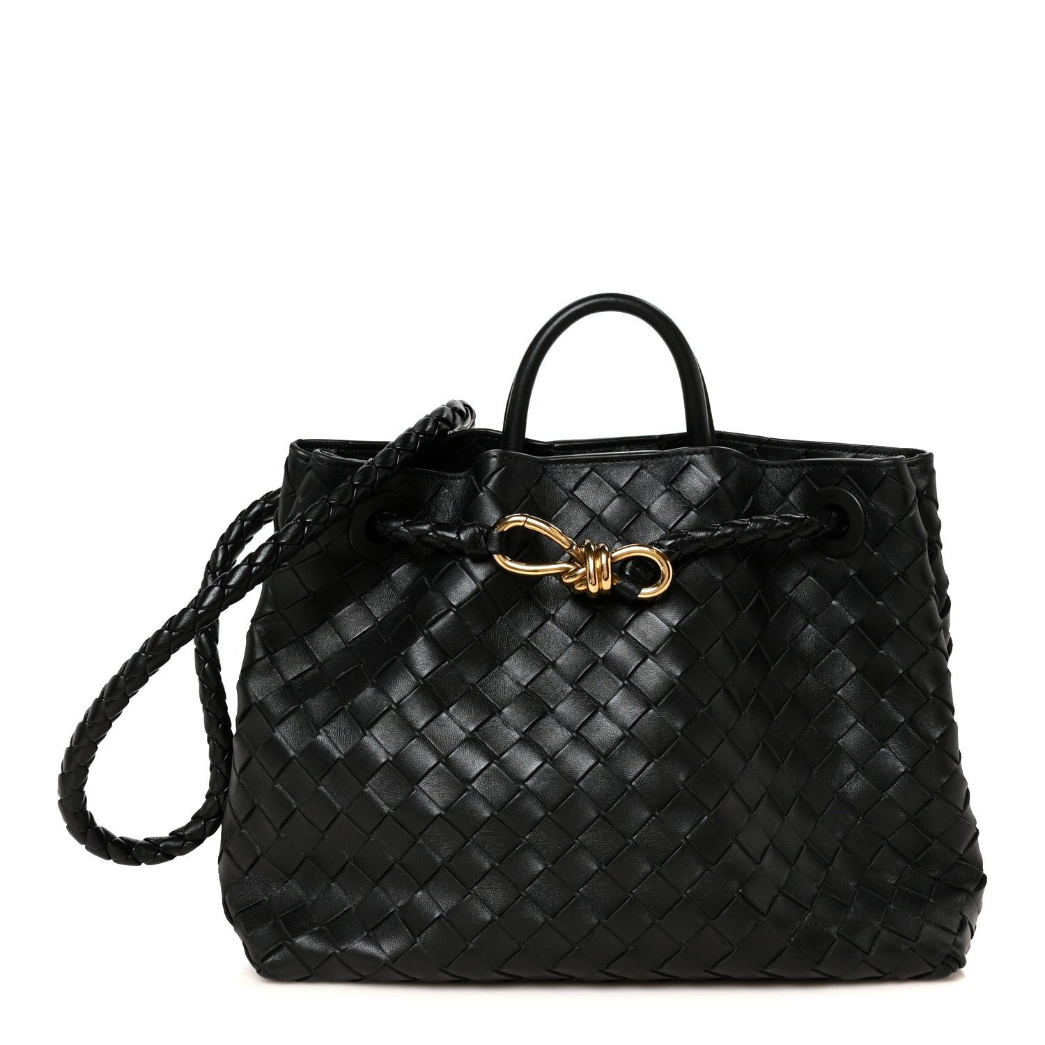 Bottega Veneta Nappa Intrecciato Medium Andiamo Shoulder Bag Black